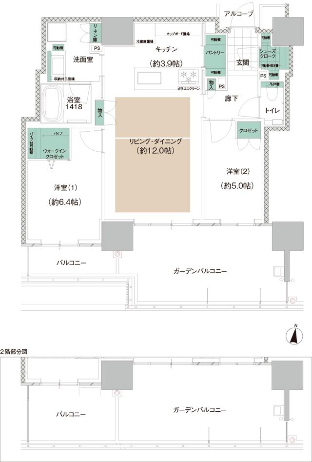 アイランドシティ　ザ・ガーデンの間取り図　R-I H：2LDK+WIC+SC+P