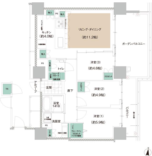 アイランドシティ　ザ・ガーデンの間取り図　R-I M：3LDK+WIC+SC