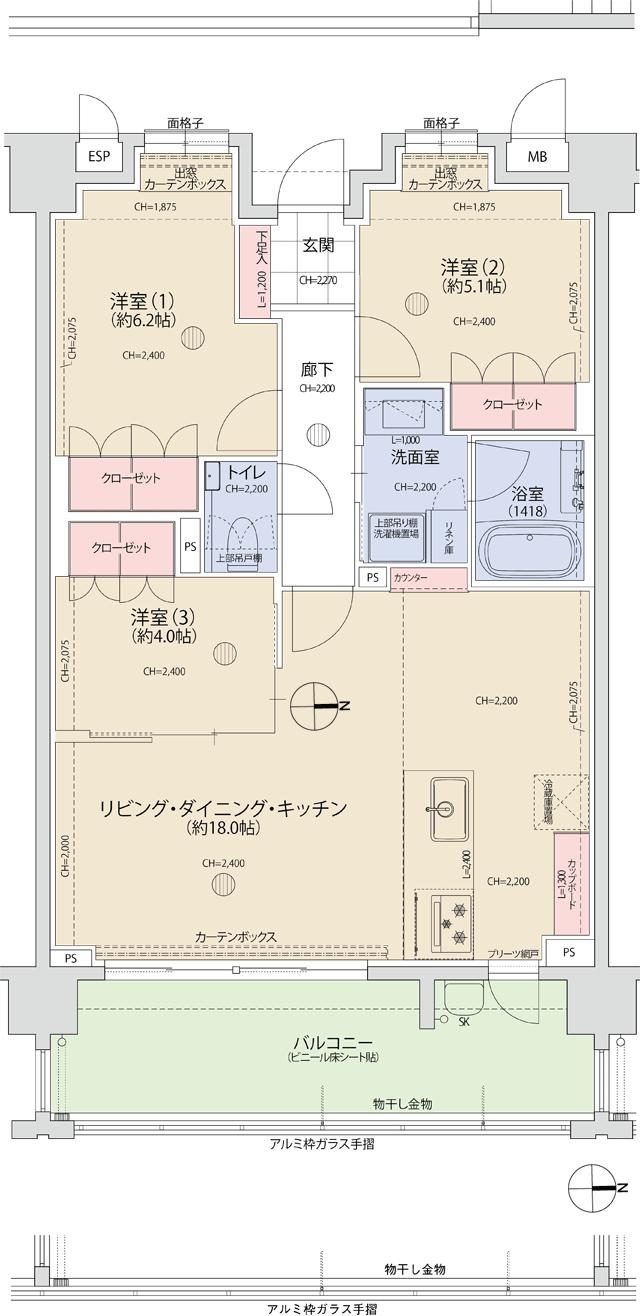 テラススタイル春日公園の間取り図　C：3LDK