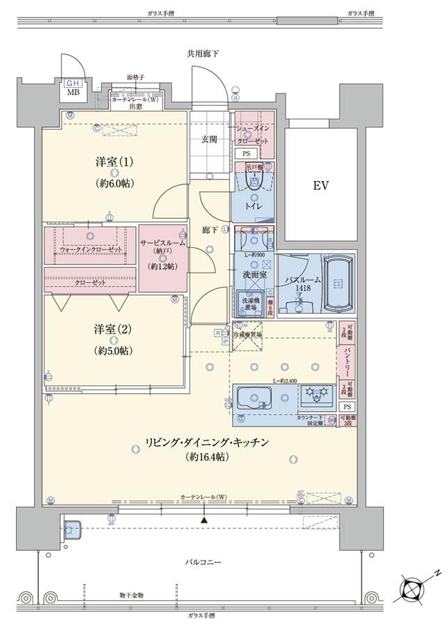 アメイズ唐津 城下の邸の間取り図　D：2LDK