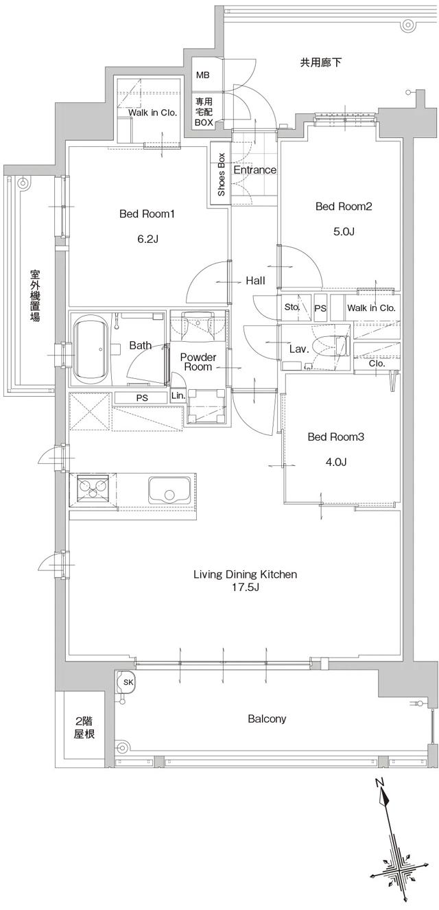 サンパーク新宮EXIAの間取り図　E：3LDK+2W.I.C+Sto