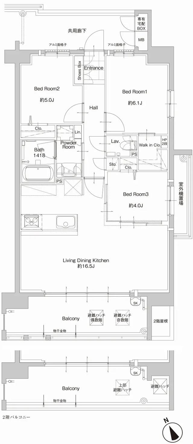 サンパーク新宮EXIAの間取り図　D1：3LDK+W.I.C+Sto