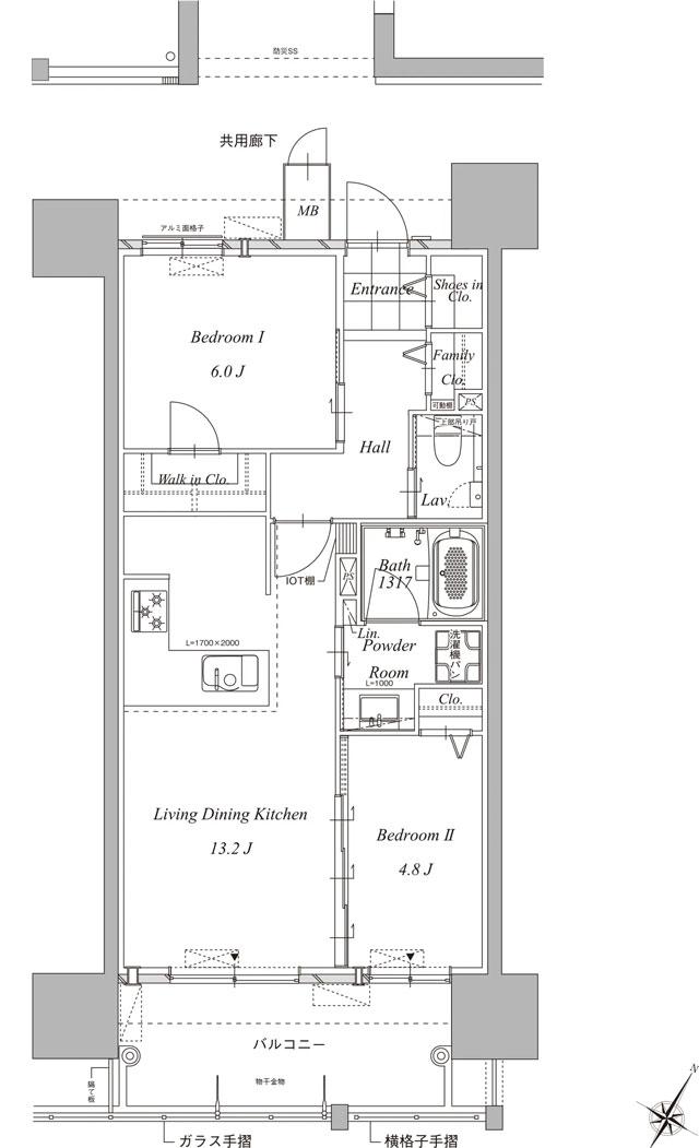 グランドパレス平之町タワーの間取り図　C：2LDK+WIC+SIC