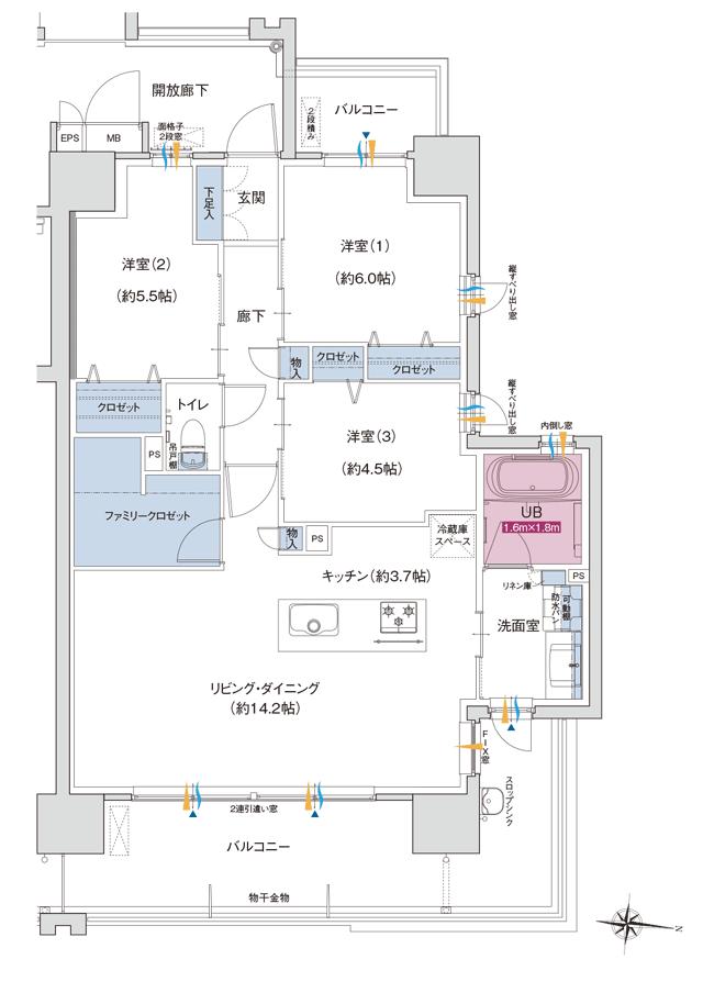 ポレスター道ノ尾駅前の間取り図　C3：3LDK+ファミリークロゼット