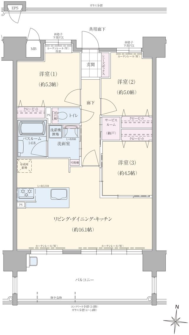 アメイズ直方中央プレミアムの間取り図　C：3LDK+S