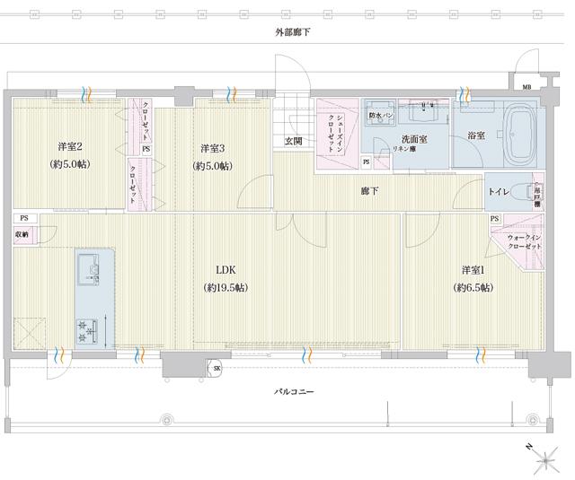 トラスト博多南駅レジデンスの間取り図　G：3LDK+W.I.C+S.I.C