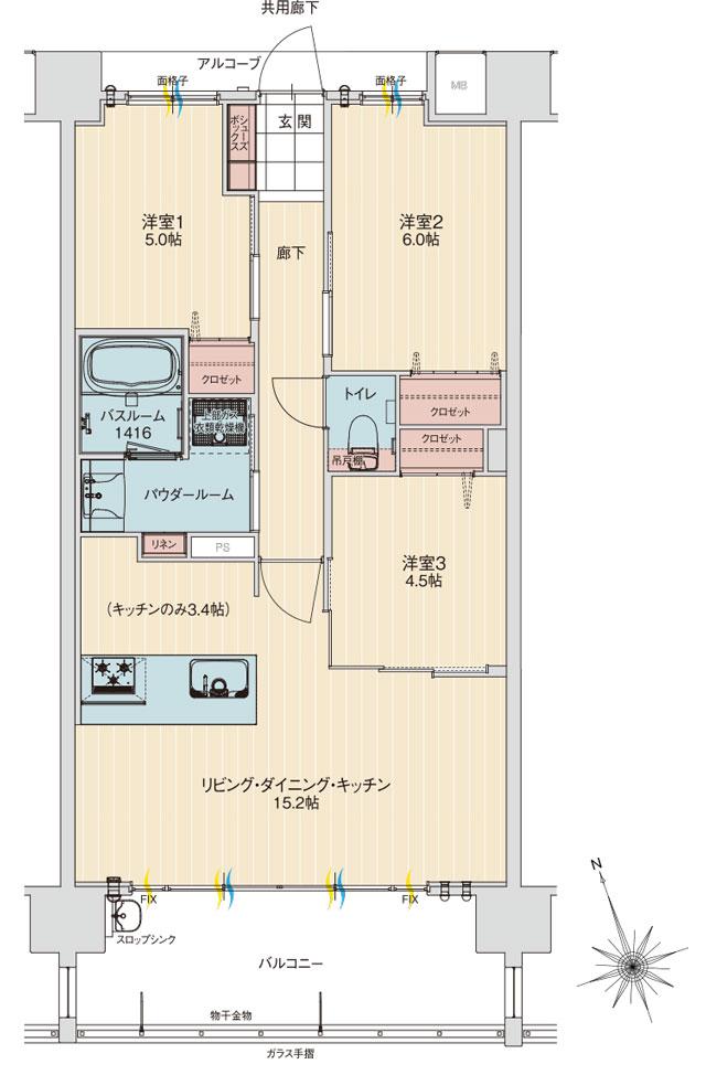 アルファステイツ北谷伊平の間取り図　H：3LDK