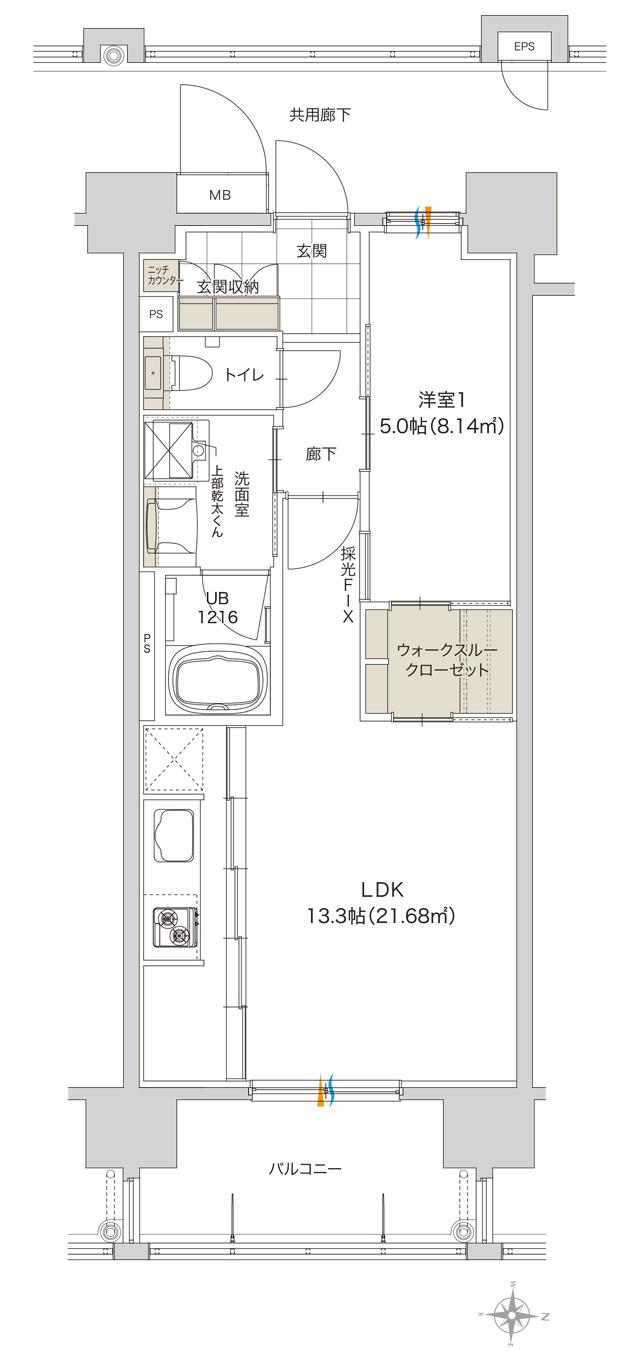グリーンヒル金池ミッドタウンプレミアムの間取り図　C：1LDK