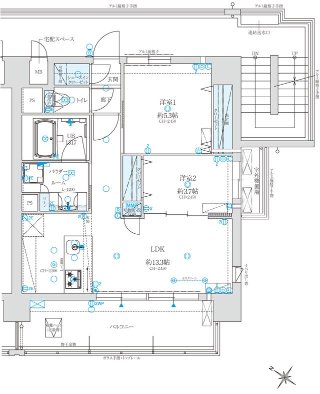 アクロス薬院グレイステージの間取り図　C：2LDK