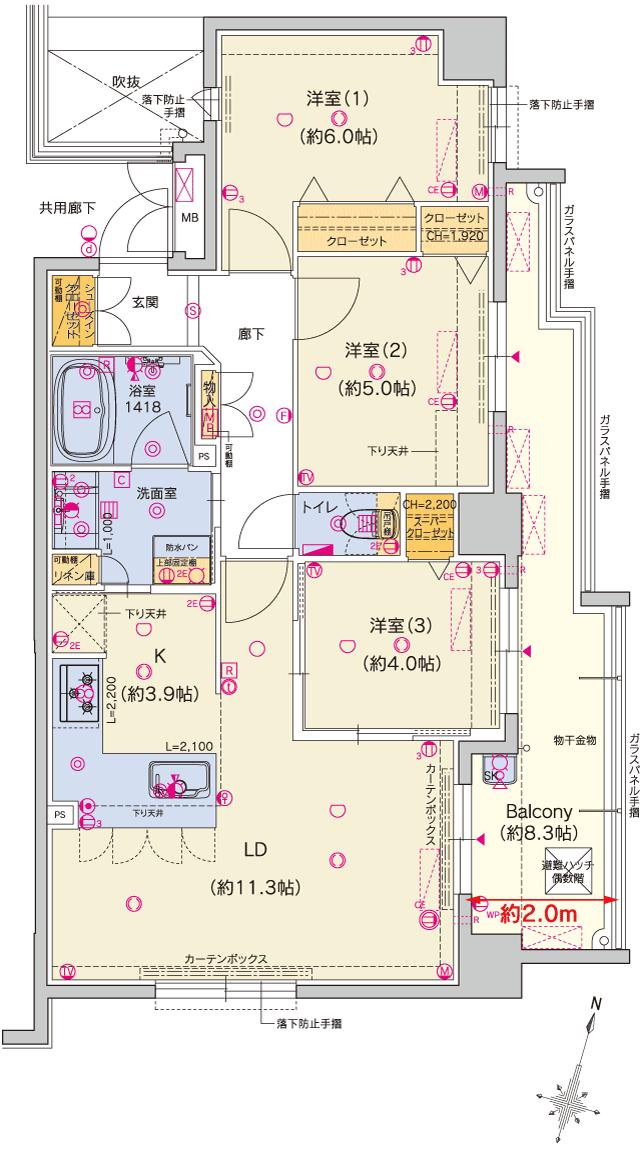 エイリックスタイル三苫駅サザンコートの間取り図　D(8階)：3LDK+SCL+SIC