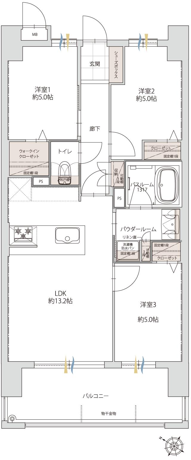 グランフォーレ天文館プライムの間取り図　C：3LDK+WIC