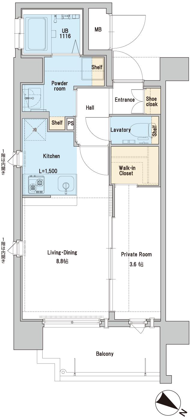 ネストピア福岡空港駅前の間取り図　B：1LDK