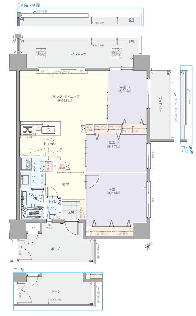 レーヴグランディ沖縄宜野湾 Sea Viewの間取り図　C：3LDK