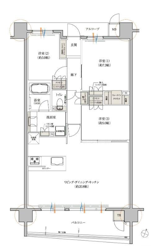 レ・ジェイド 新大村の間取り図　SD(メニュープラン1)：3LDK+WIC+TR