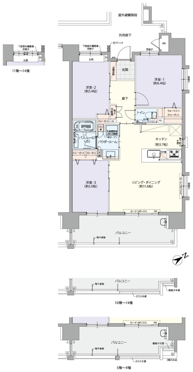 レーヴグランディてだこ浦西駅前の間取り図　C：3LDK
