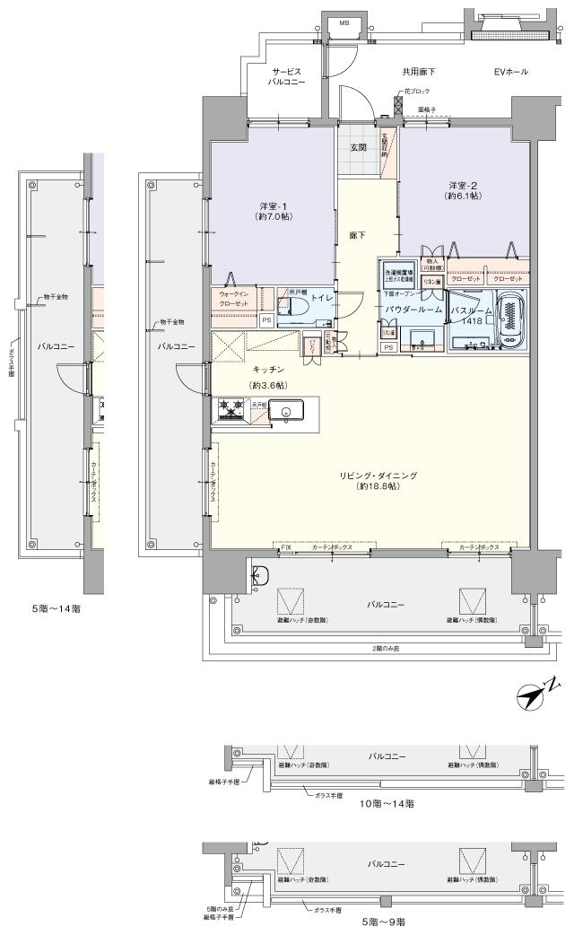 レーヴグランディてだこ浦西駅前の間取り図　A(SELECT PLAN)：2LDK