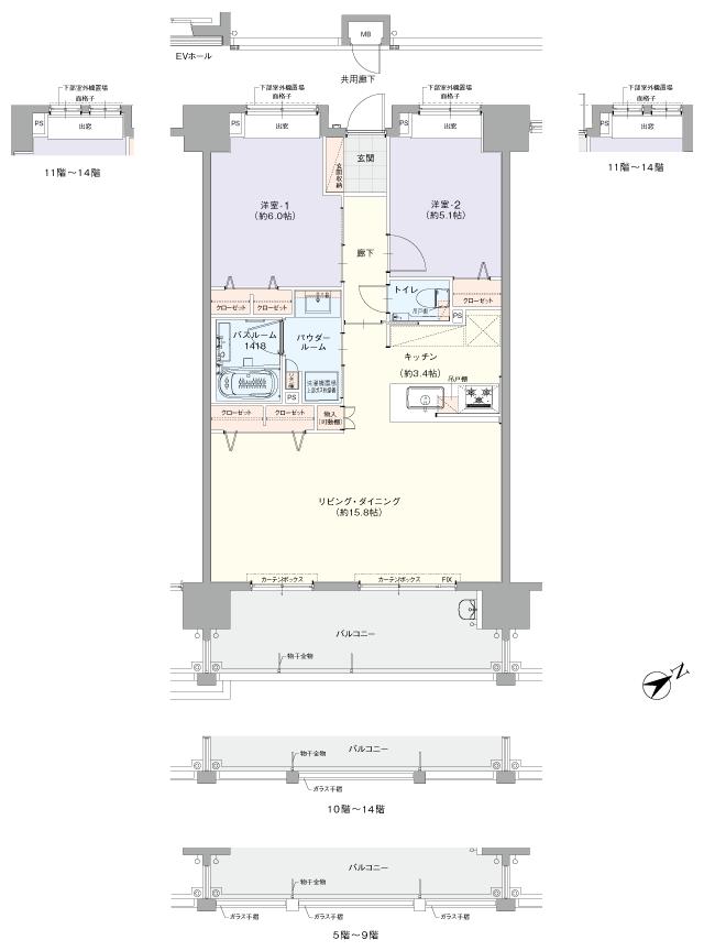 レーヴグランディてだこ浦西駅前の間取り図　B(SELECT PLAN)：2LDK