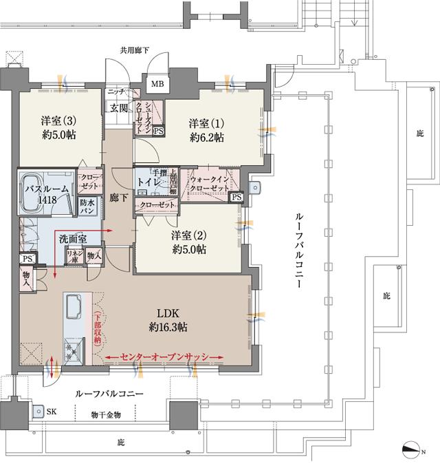 ファーネスト城山レジデンスの間取り図　F：3LDK+WIC+SIC