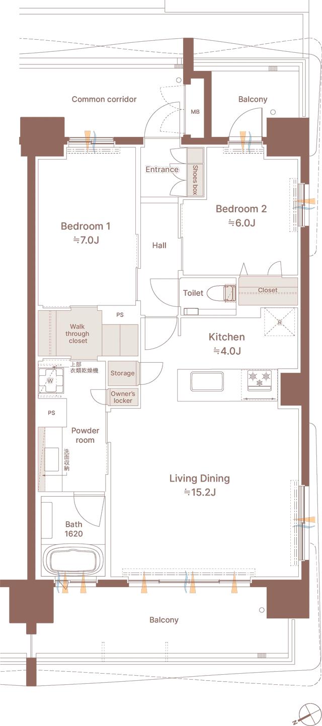 モンドミオ沖縄リゾート 北谷アラハビーチの間取り図　D：2LDK+WTC