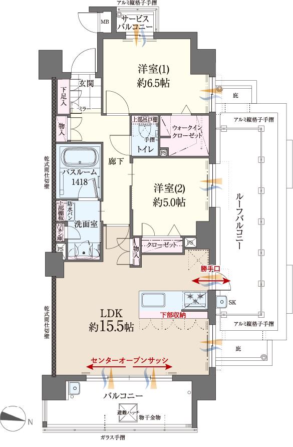 ファーネスト博多南駅グレイスの間取り図　M：2LDK＋WIC