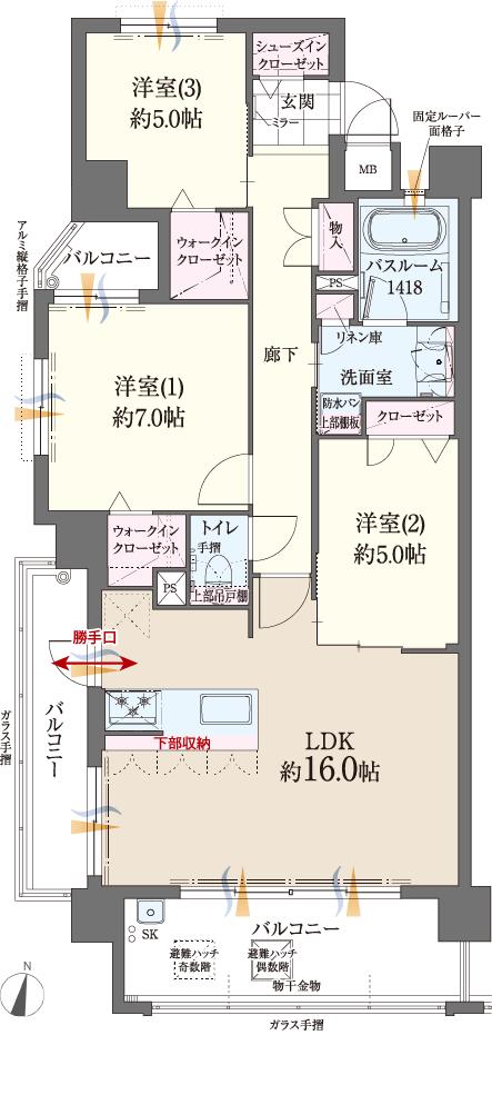 ファーネスト博多南駅グレイスの間取り図　A1：3LDK+2WIC+SIC