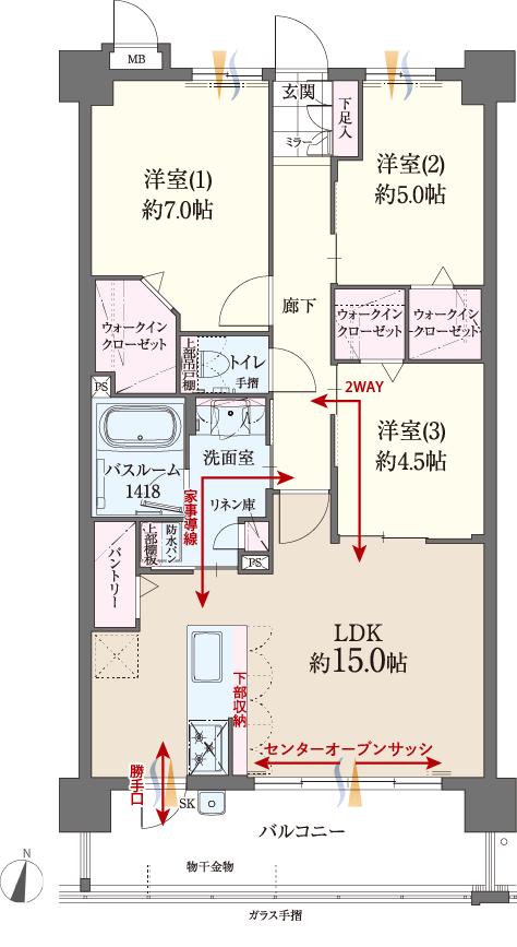 ファーネスト博多南駅グレイスの間取り図　D：3LDK+3WIC