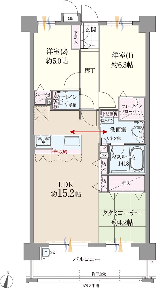 ファーネスト博多南駅グレイスの間取り図　B(MENU2)：2LDK+WIC+タタミコーナー