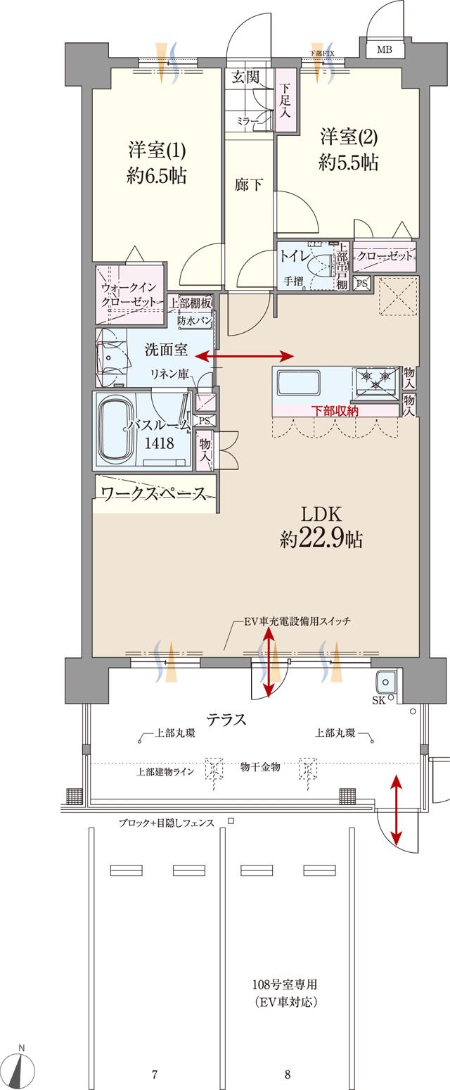 ファーネスト博多南駅グレイスの間取り図　H1(MENU1)：2LDK+WIC+ワークスペース