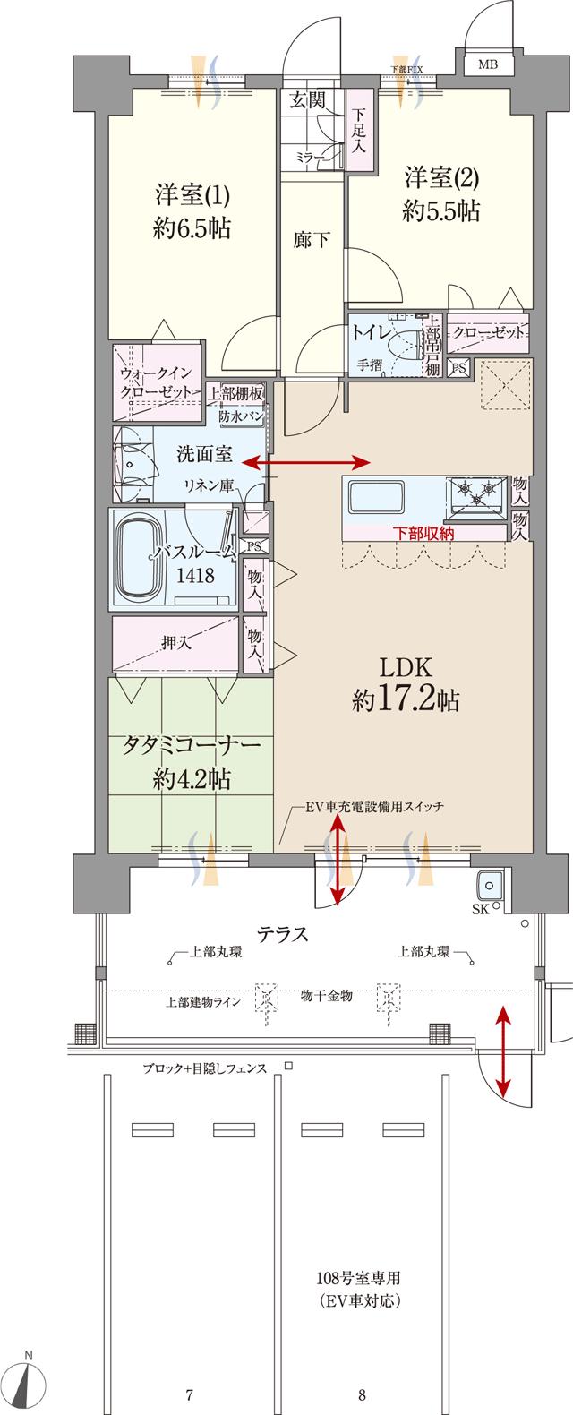ファーネスト博多南駅グレイスの間取り図　H1(MENU2)：2LDK+WIC+タタミコーナー