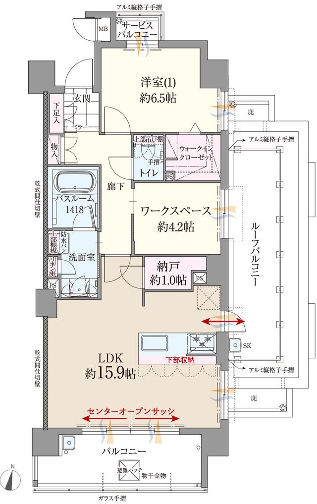 ファーネスト博多南駅グレイスの間取り図　M(MENU2)：1LDK+WIC+納戸+ワークスペース