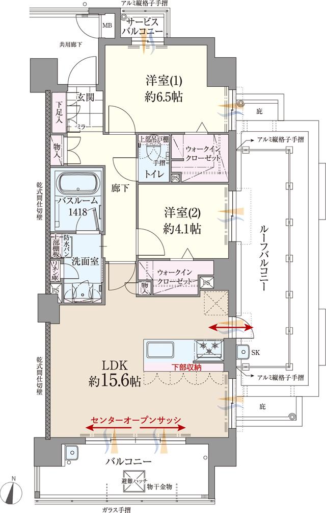ファーネスト博多南駅グレイスの間取り図　M(MENU1)：2LDK+2WIC