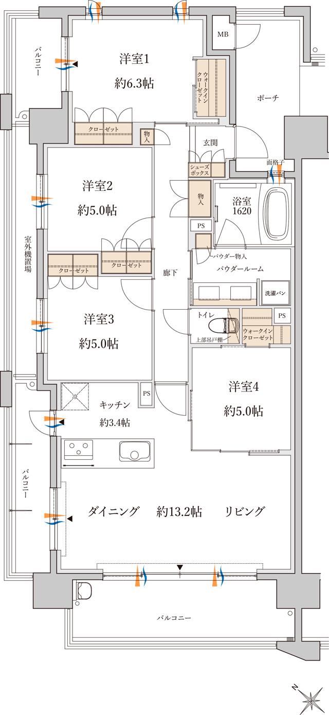 MJR白木原の間取り図　A：4LDK+2WIC