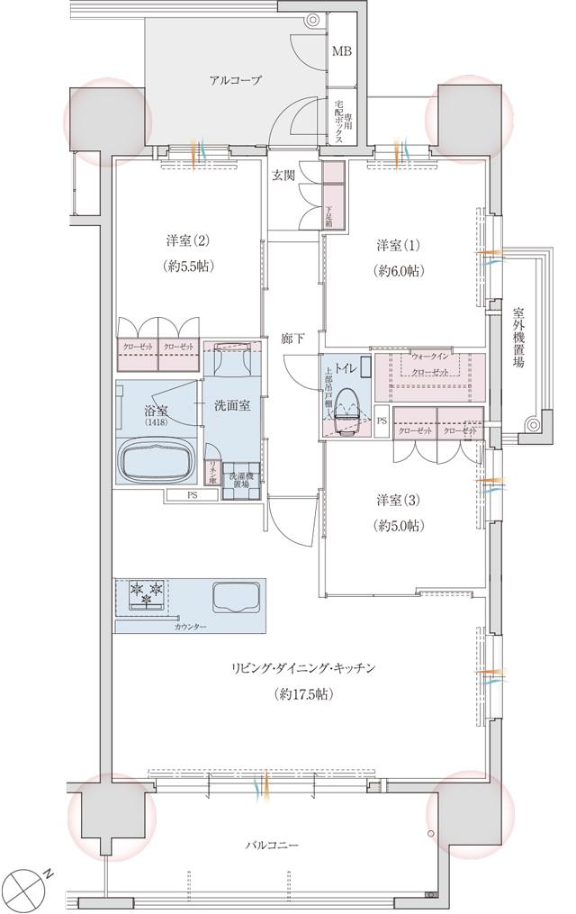 クレアホームズ長崎文教通りの間取り図　D：3LDK+WIC