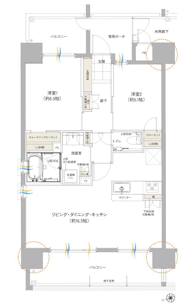 ワイズエステムコート旭橋駅 ザ・ウェストの間取り図　A：2LDK+WIC