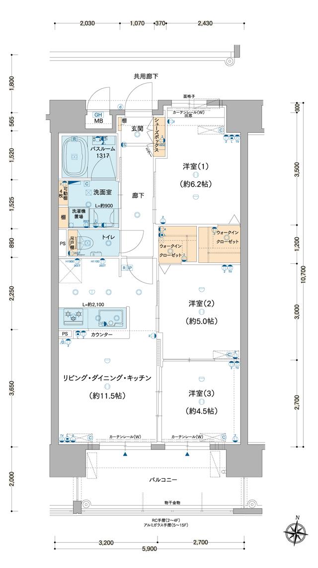 ルグラン別府 The Central Luxeの間取り図　E：3LDK