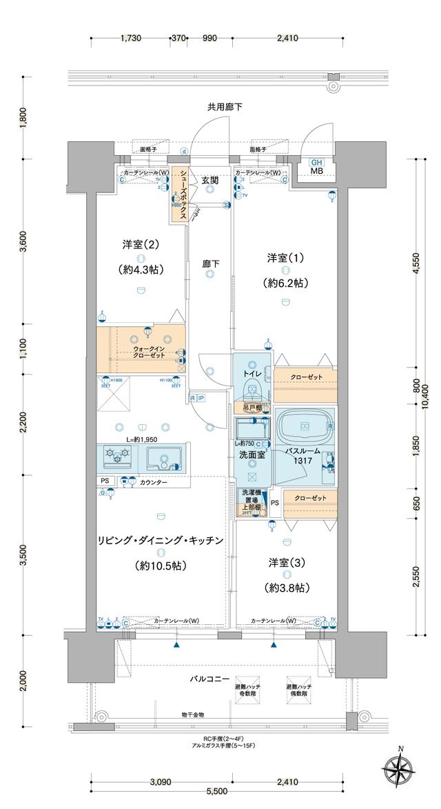 ルグラン別府 The Central Luxeの間取り図　B：3LDK