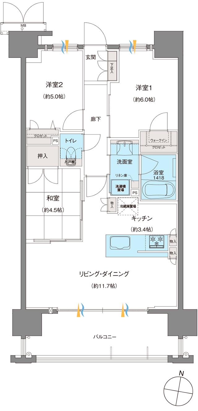 ブランシエラ熊本中央の間取り図　G：3LDK