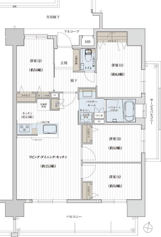 ソルプレサンス 嘉手納マスタースイートの間取り図　G：4LDK