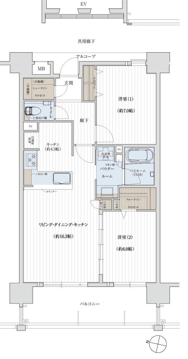 ソルプレサンス 嘉手納マスタースイートの間取り図　B：2LDK+WIC+SIC