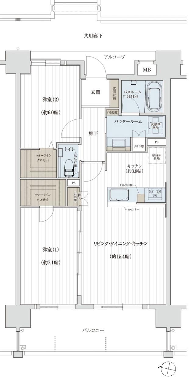 ソルプレサンス 嘉手納マスタースイートの間取り図　D：2LDK+2WIC