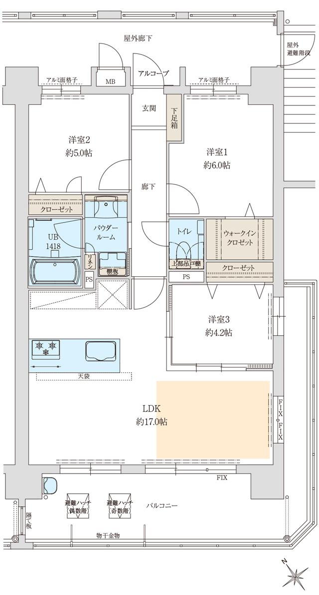 アクロス箱崎宮前レイスマートの間取り図　C：3LDK