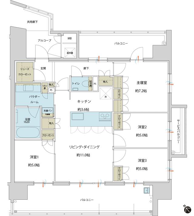 グランドオーク九品寺ルクスの間取り図　E：4LDK＋SC