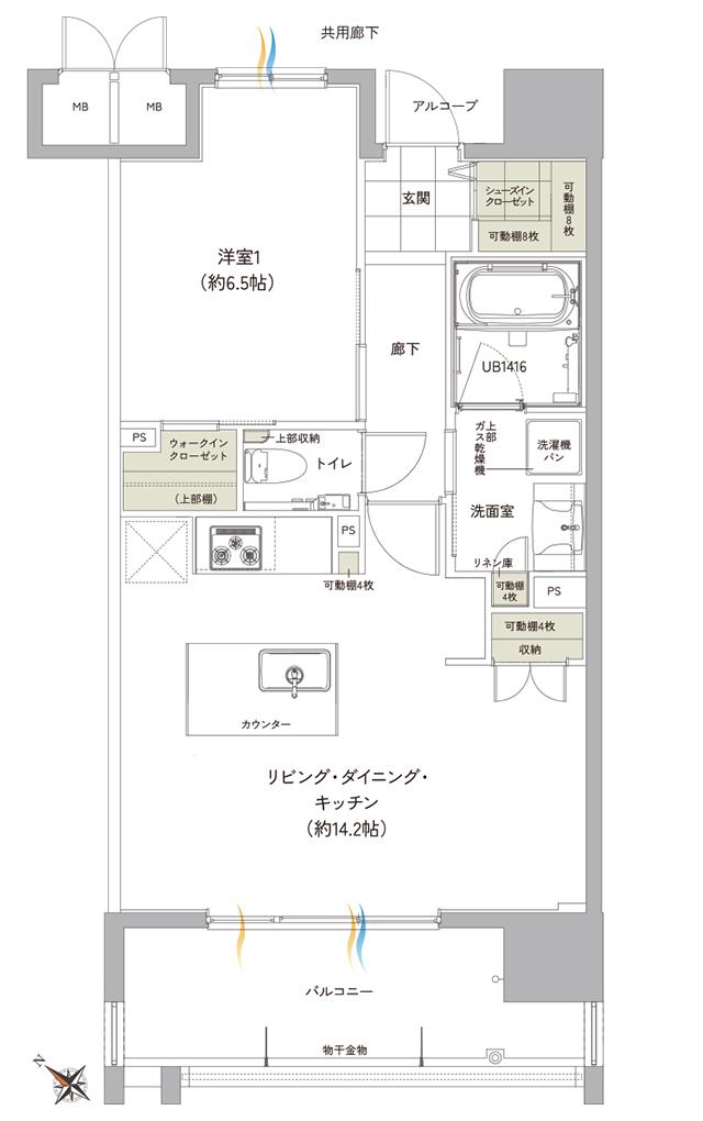 ワイズエステムコートおもろまちパークプレイスの間取り図　C：1LDK+WIC+SIC