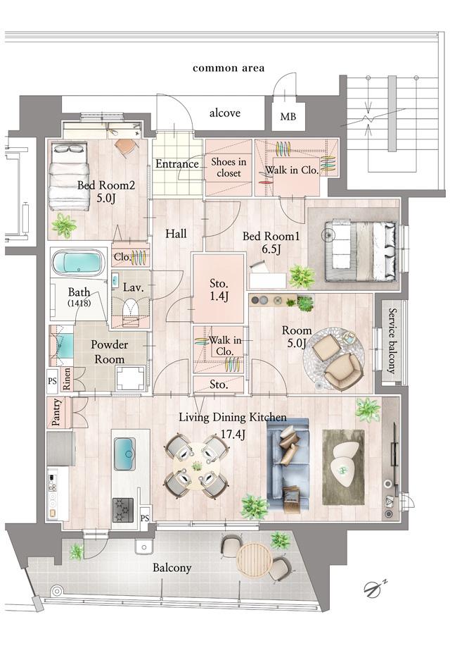 ネオ・プレイス文教イースト ザ・テラスの間取り図　D1：3LDK+2WIC+N+SIC