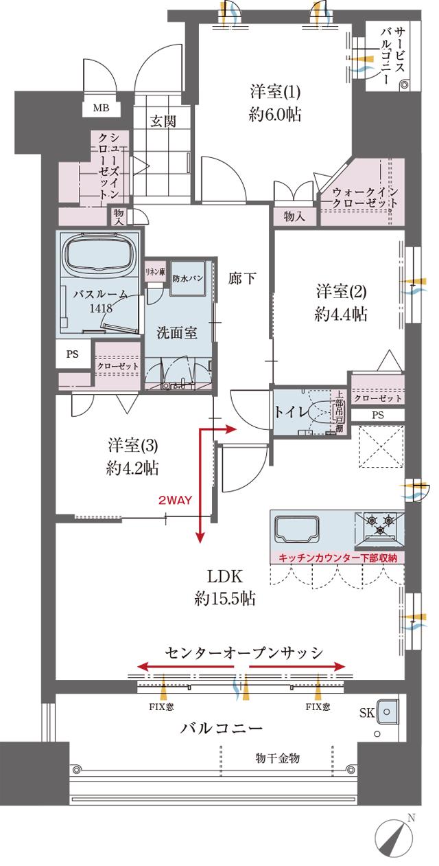 SUUMO】間取り図（E）詳細 - ファーネスト桜町通りタワー | 新築