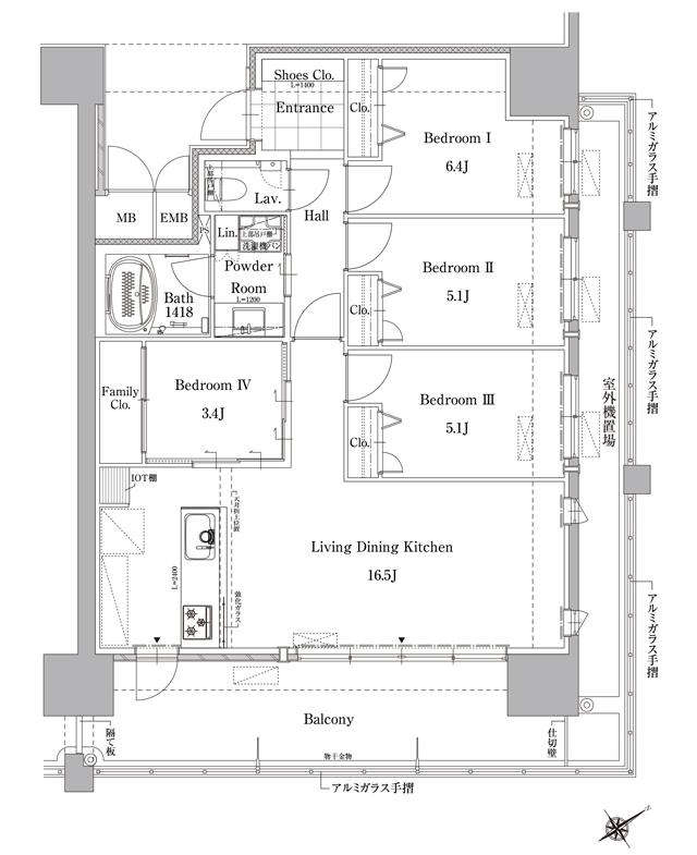 グランドパレス門司港レトロ ザ・マークスの間取り図　G：4LDK+FCL
