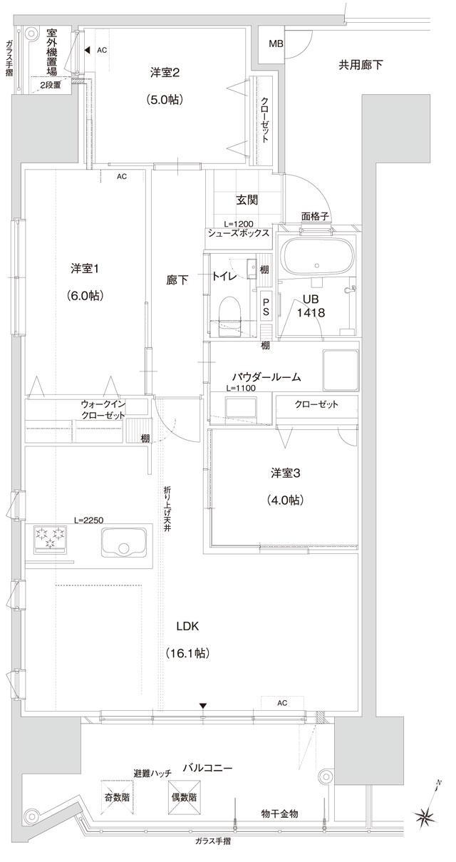 グランドパレスかんまちタワーレジデンスの間取り図　A：3LDK+WIC