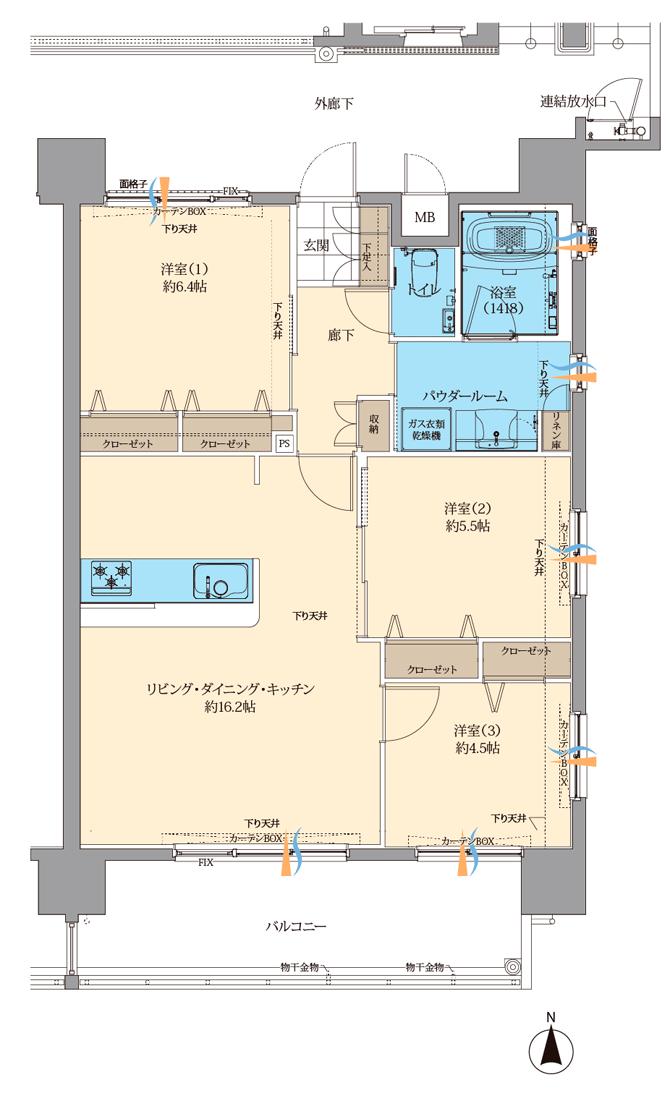 センチュリー那覇曙の間取り図　C：3LDK