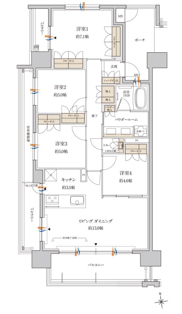 MJR鹿児島中央駅前ザ・ガーデンの間取り図　A：4LDK