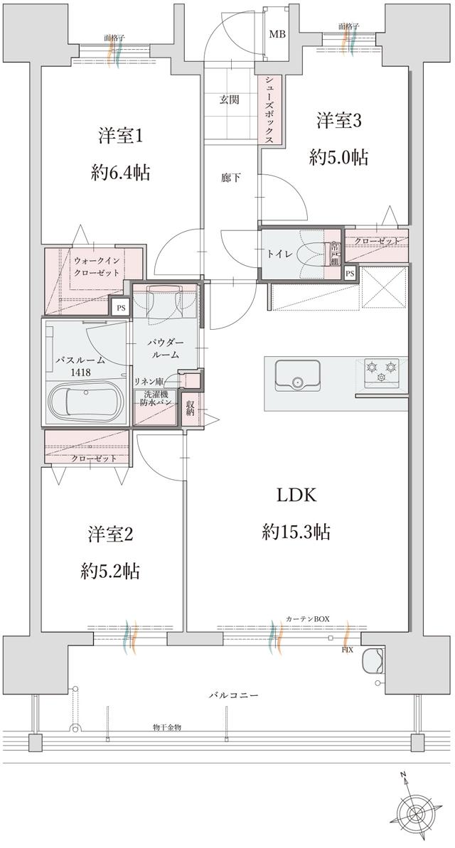 グランフォーレ日吉プレシャスの間取り図　C：3LDK+WIC